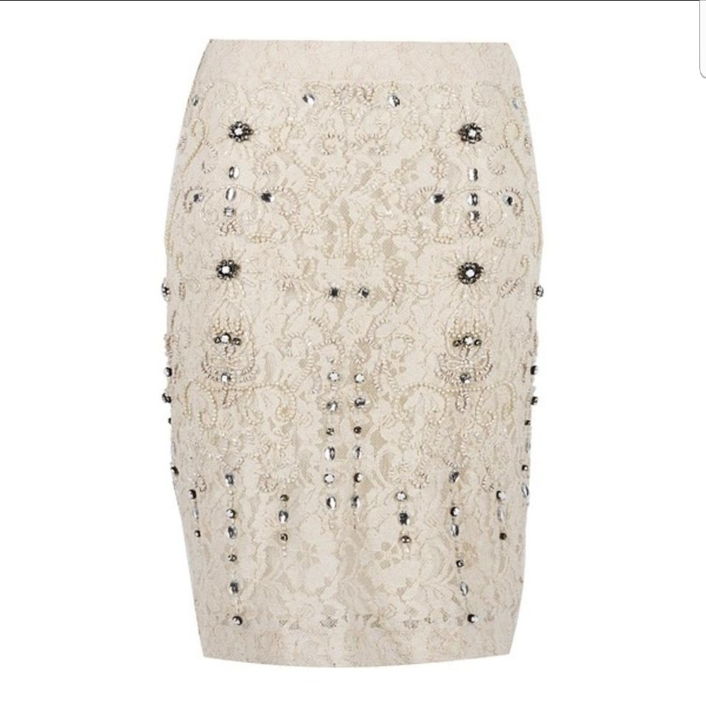 Zara cream lace beaded skirt